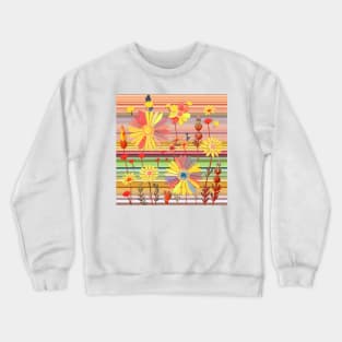 Pressed Daisies on Stripes Crewneck Sweatshirt